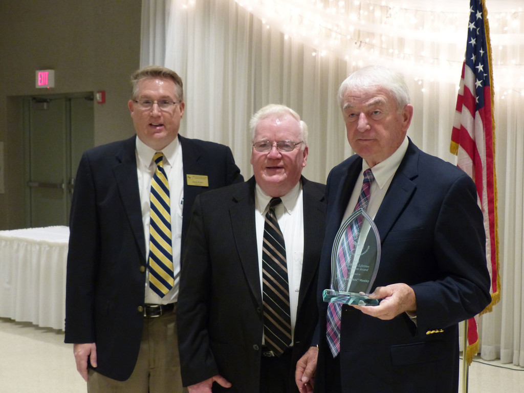 Richard “Dick” Manley, far right, received the Larry Walsh Lifetime Achievement award from the Will County Democratic Central Committee. He is president of the AFT Local 604, the second largest federated local in Illinois.Jennifer Rice/staff photographer